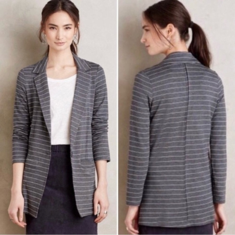 ANTHROPOLOGIE DOLAN Blazer Jacket Striped Long Knit Gray White Size  XS Like new
